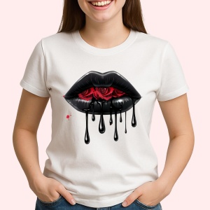Tricou Buze femeie negre lucioase cu trandafir gri, Lip gloss, Copii | Dama - Img 2