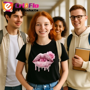 Tricou Buze femeie negre lucioase cu trandafiri albastru intens, Lip gloss, Copii | Dama, culoare negru - Img 16