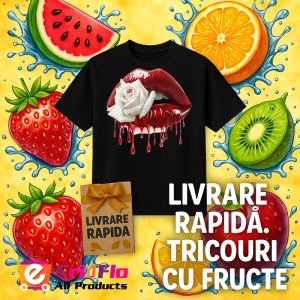 Tricou Buze femeie rosii cu trandafir alb contrastant, Lip gloss, Copii | Dama, culoare negru - Img 12