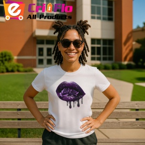 Tricou Buze femeie violet cu trandafiri roz si mov, Lip gloss, Copii | Dama - Img 11