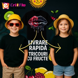 Tricou Buze femeie zmeura si portocala, Lip gloss, Copii | Dama, culoare negru - Img 12