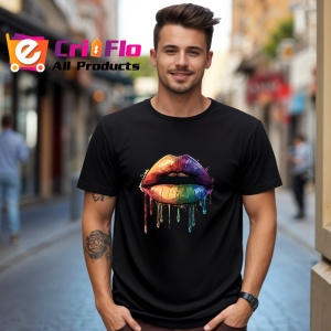 Tricou Buze inflacarate cu scurgere fundal alb Copii | Dama | Barbat, culoare negru - Img 6