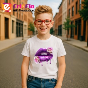 Tricou Buze jumatate rosu jumatate negru cu trandafiri, Lip gloss, Copii | Dama - Img 17