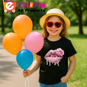 Tricou Buze nude cu trandafir si aur lichid, Lip gloss, Copii | Dama, culoare negru - Img 9