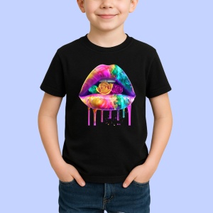 Tricou Buze pastel cu trandafir violet, Lip gloss, Copii | Dama, culoare negru - Img 2