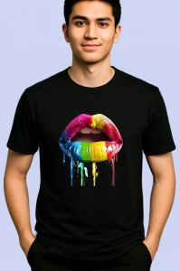 Tricou Buze pop art in degradee curcubeu fundal alb Copii | Dama | Barbat, culoare negru - Img 2