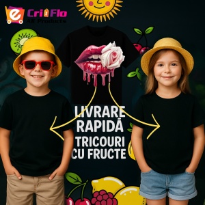 Tricou Buze rosii cu trandafir alb contrastant, Lip gloss, Copii | Dama, culoare negru - Img 18