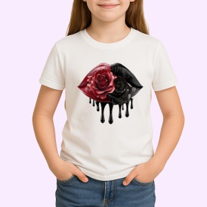 Tricou Buze rosii cu trandafiri si scurgere aurie, Lip gloss, Copii | Dama - Img 2