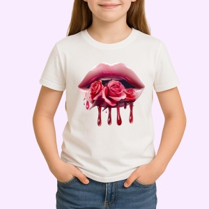 Tricou Buze rosu si negru cu trandafir central, Lip gloss, Copii | Dama - Img 3