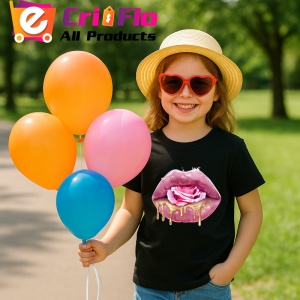 Tricou Buze roz cu trandafir si miere lichida, Lip gloss, Copii | Dama, culoare negru - Img 4