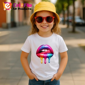 Tricou Buze roz mov cu efect lichid lucios fundal alb Copii | Dama | Barbat - Img 11