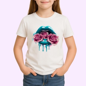 Tricou Buze stropite cu trandafir alb elegant, Lip gloss, Copii | Dama - Img 2