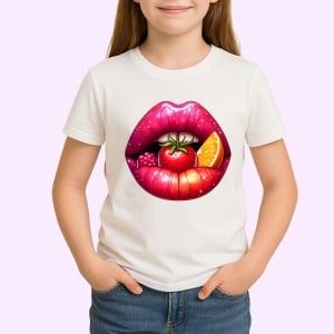 Tricou Buze violet cu trandafiri roz si mov, Lip gloss, Copii | Dama - Img 3
