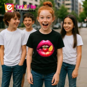 Tricou Buze violet cu trandafiri roz si mov, Lip gloss, Copii | Dama, culoare negru - Img 17