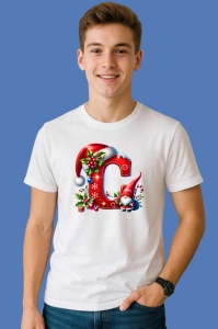 Tricou C Litere Craciun Cu Spiridus Si Caciula Mos, din bumbac 100% Copii | Dama | Barbat