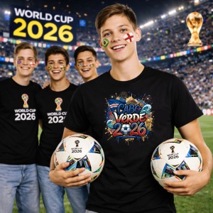 Tricou Cabo Verde World Cup 2026 Fifa, din bumbac 100%, tricou negru, Copii | Dama | Barbat - Img 7