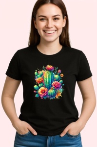 Tricou Cactus bloom desert flowers art, cactus inflorit cu flori de desert, Copii | Dama | Barbat , tricou negru - Img 3