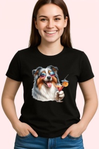 Tricou Caine australian shepherd ochelari cocktail cu cirese, Copii | Dama | Barbat , tricou negru - Img 3