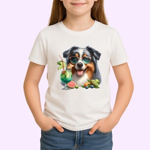 Tricou caine australian shepherd ochelari cocktail verde fructe, Copii | Dama | Barbat - Img 3