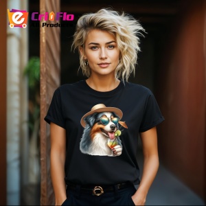 Tricou Caine australian shepherd palarie cocktail lime, Copii | Dama | Barbat , tricou negru - Img 8