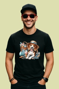 Tricou Caine beagle palarie plaja limonada inghetata, Copii | Dama | Barbat , tricou negru