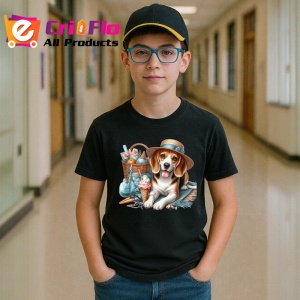 Tricou Caine beagle palarie plaja limonada inghetata, Copii | Dama | Barbat , tricou negru - Img 5
