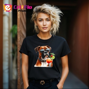Tricou Caine boxer ochelari negri cocktail cu lime, Copii | Dama | Barbat , tricou negru - Img 8