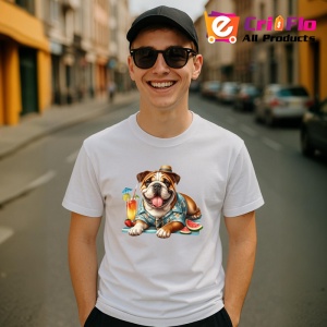 Tricou caine bulldog englez camasa tropicala cocktail pepene, Copii | Dama | Barbat - Img 6