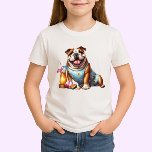 Tricou caine bulldog englez cocktail vara flori pepene, Copii | Dama | Barbat