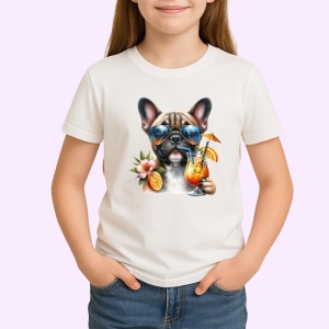 Tricou caine bulldog francez cocktail portocala ochelari albastri, Copii | Dama | Barbat - Img 3