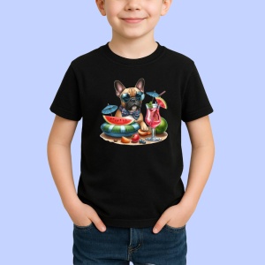 Tricou Caine bulldog francez piscina pepene cocktail, Copii | Dama | Barbat , tricou negru - Img 2