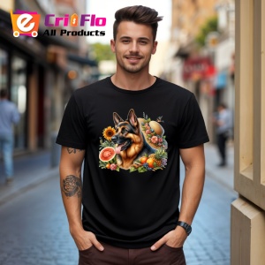 Tricou Caine ciobanesc german fructe pepene cocktail vara, Copii | Dama | Barbat , tricou negru