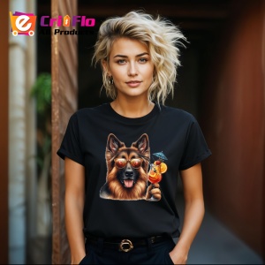 Tricou Caine ciobanesc german ochelari cocktail rosu vara, Copii | Dama | Barbat , tricou negru - Img 8