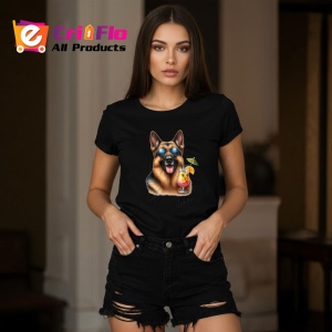 Tricou Caine ciobanesc german ochelari cocktail tropical, Copii | Dama | Barbat , tricou negru - Img 7