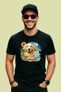 Tricou Caine golden retriever umbrela fructe vara cocktail, Copii | Dama | Barbat , tricou negru - Img 4