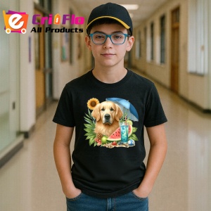 Tricou Caine golden retriever umbrela fructe vara cocktail, Copii | Dama | Barbat , tricou negru - Img 5