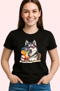 Tricou Caine husky ochelari mov cocktail portocala, Copii | Dama | Barbat , tricou negru - Img 3