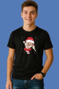Tricou Caine Mos Craciun Cu Ochelari, din bumbac 100% Copii | Dama | Barbat