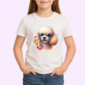 Tricou caine pudel crem ochelari cocktail roz cu pai, Copii | Dama | Barbat - Img 3