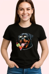 Tricou Caine rottweiler ochelari cocktail rosu verde, Copii | Dama | Barbat , tricou negru - Img 3