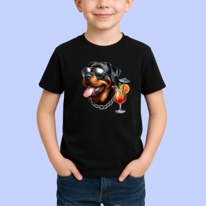 Tricou Caine rottweiler ochelari negri lant cocktail tropical, Copii | Dama | Barbat , tricou negru - Img 2