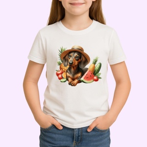 Tricou caine teckel palarie pepene rosie porumb vara, Copii | Dama | Barbat - Img 3