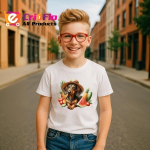 Tricou caine teckel palarie pepene rosie porumb vara, Copii | Dama | Barbat