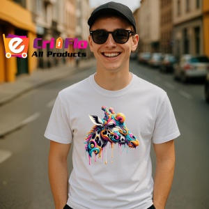 Tricou Cal cu decor artistic si coama colorata fundal alb Copii | Dama | Barbat - Img 5