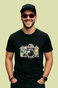 Tricou Camera Foto Geometrica Colorata, Copii | Dama | Barbat, culoare negru - Img 2