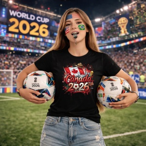 Tricou Canada World Cup 2026 Fifa, din bumbac 100%, tricou negru, Copii | Dama | Barbat - Img 9