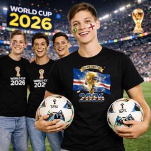 Tricou Cape Verde World Cup 2026 Fifa, din bumbac 100%, tricou negru, Copii | Dama | Barbat - Img 7