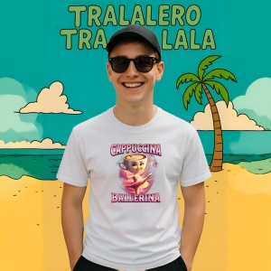 Tricou Cappuccina Ballerina Pink ** Tralalero Tralala Copii | Dama | Barbat - Img 9