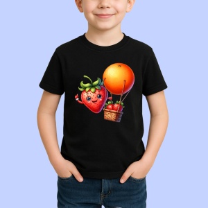 Tricou Capsuna amuzanta de vara cu balonul cu aer, Fructe, Copii | Dama, culoare negru