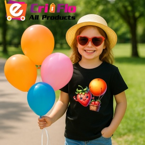 Tricou Capsuna amuzanta de vara cu balonul cu aer, Fructe, Copii | Dama, culoare negru - Img 3